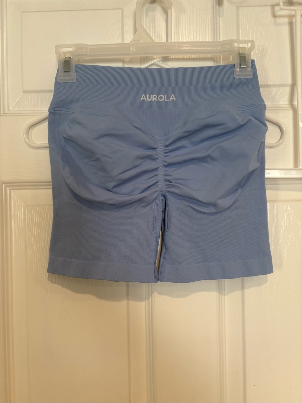 Aurola Women's Light Blue High-Rise Ruched Athletic Bike Shorts